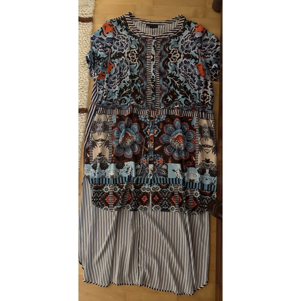 Hemant & Nandita Dress Floral Embroidered Bohemian Pleated Maxi Tie Waist 3X